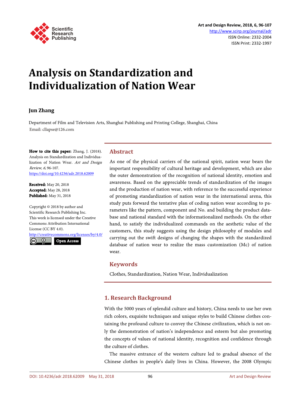 Analysis on Standardization and Individualization of Nation Wear