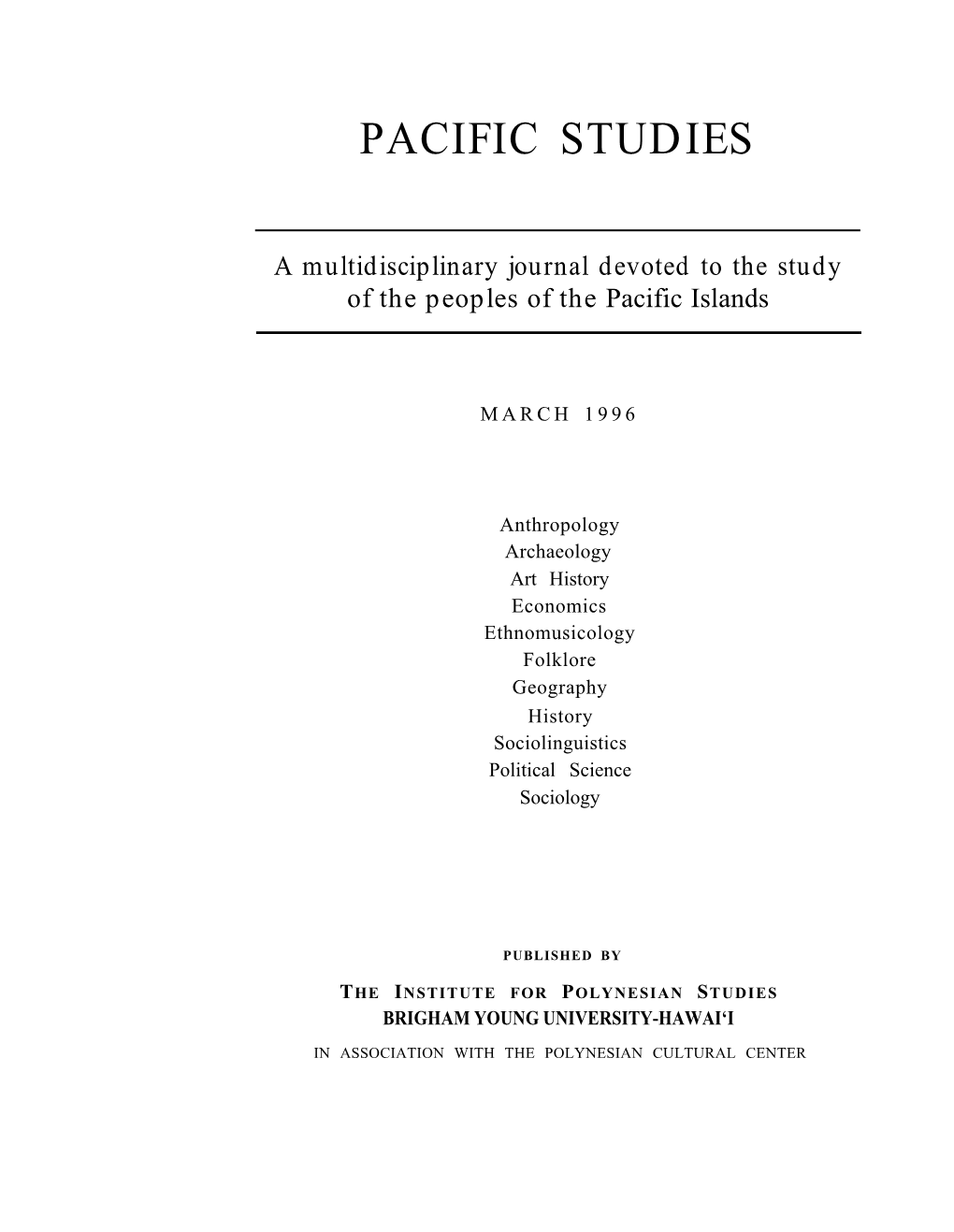 Vol. 19 No. 1 Pacific Studies