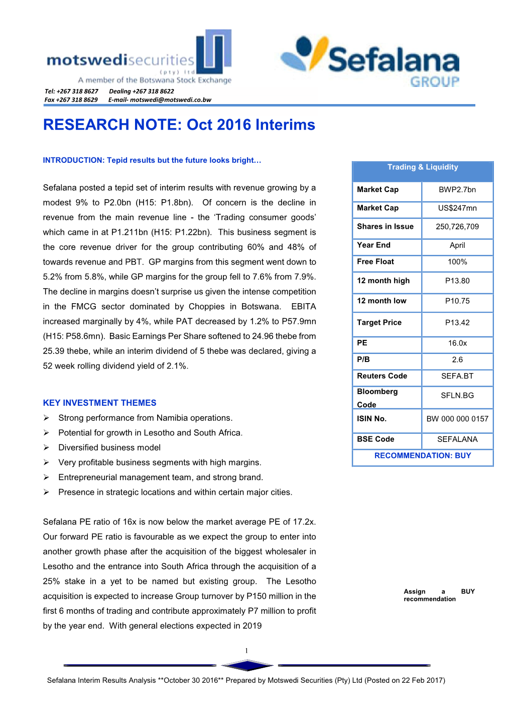 Oct 2016 Interims