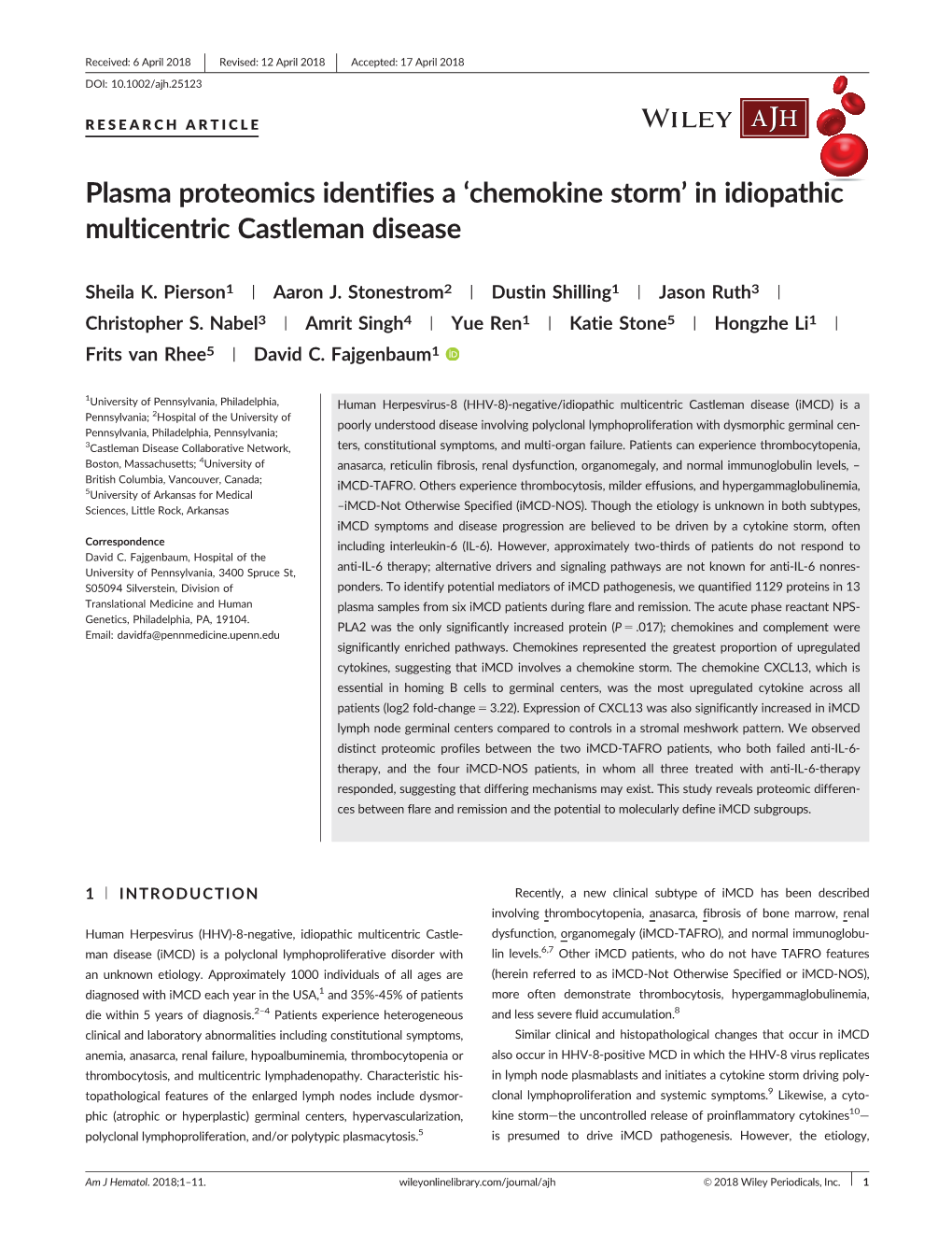 Plasma Proteomics Identifies a Chemokine Storm in Idiopathic