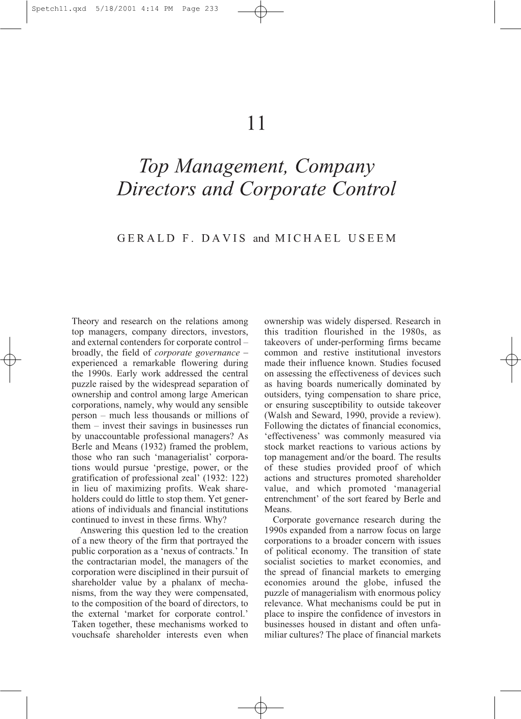 11 Top Management, Company Directors and Corporate Control