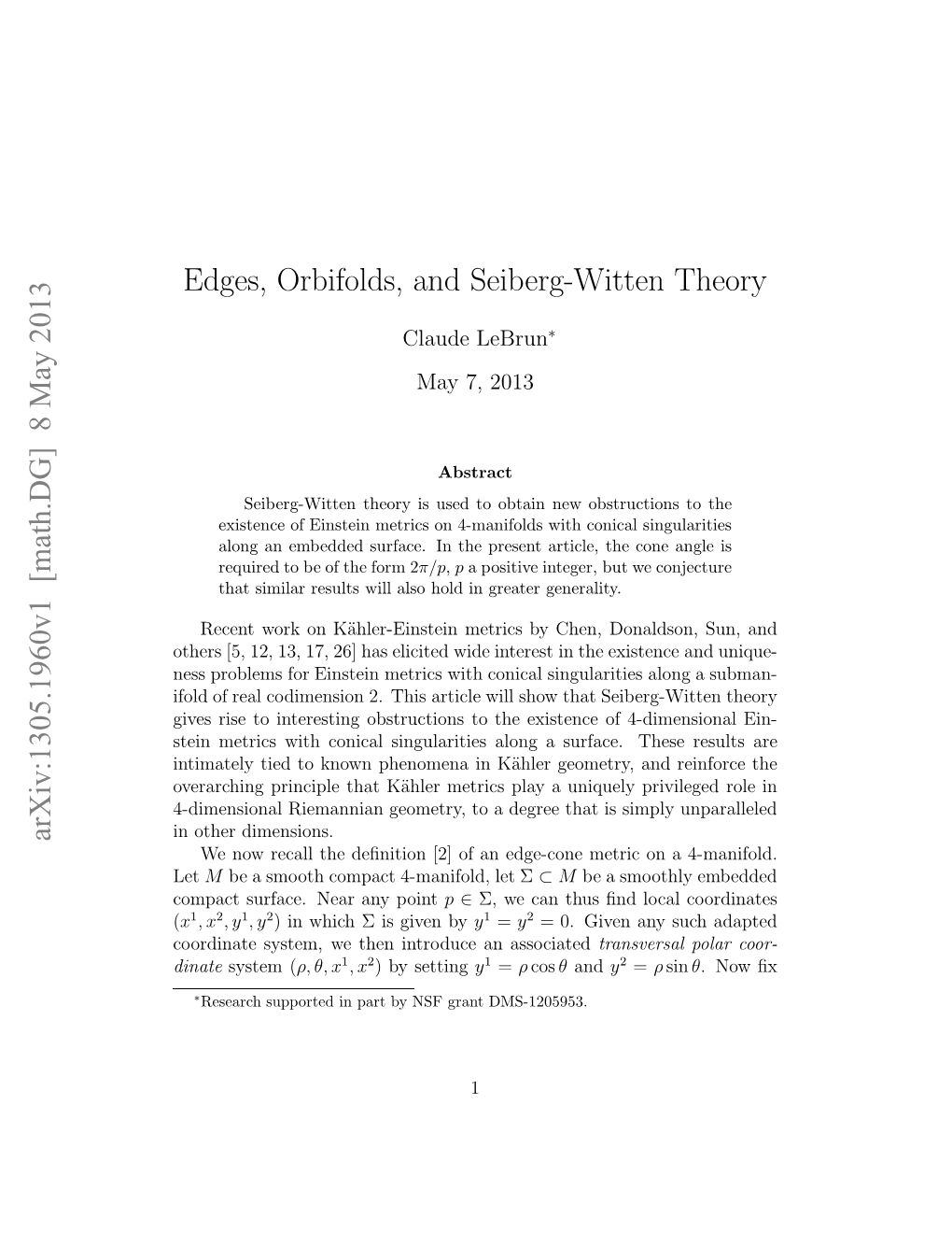 Edges, Orbifolds, and Seiberg-Witten Theory