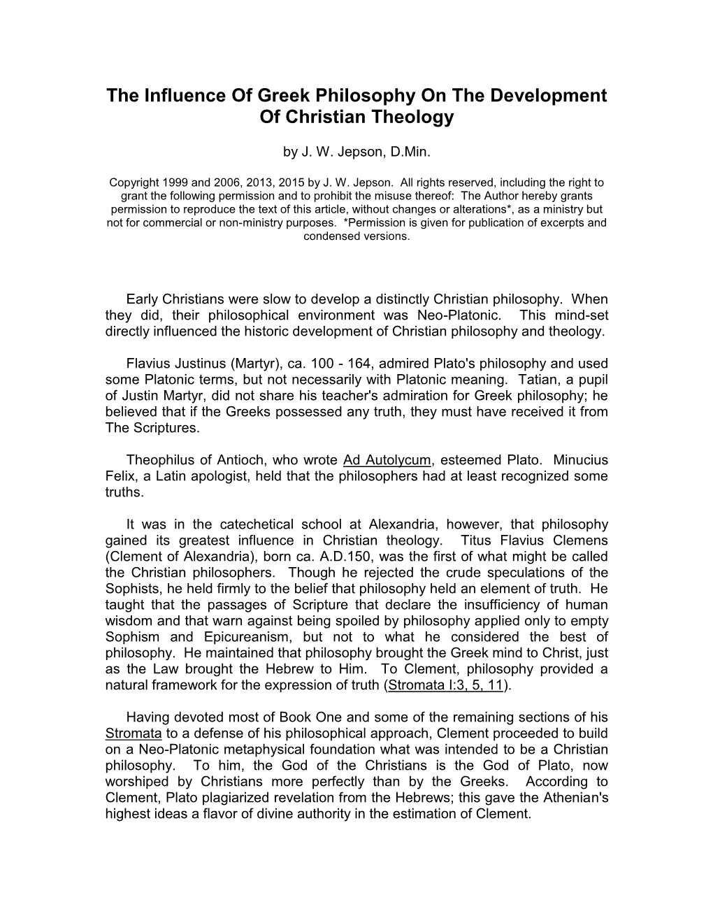 The Influence of Greek Philosophy on the Development of Christian Theology