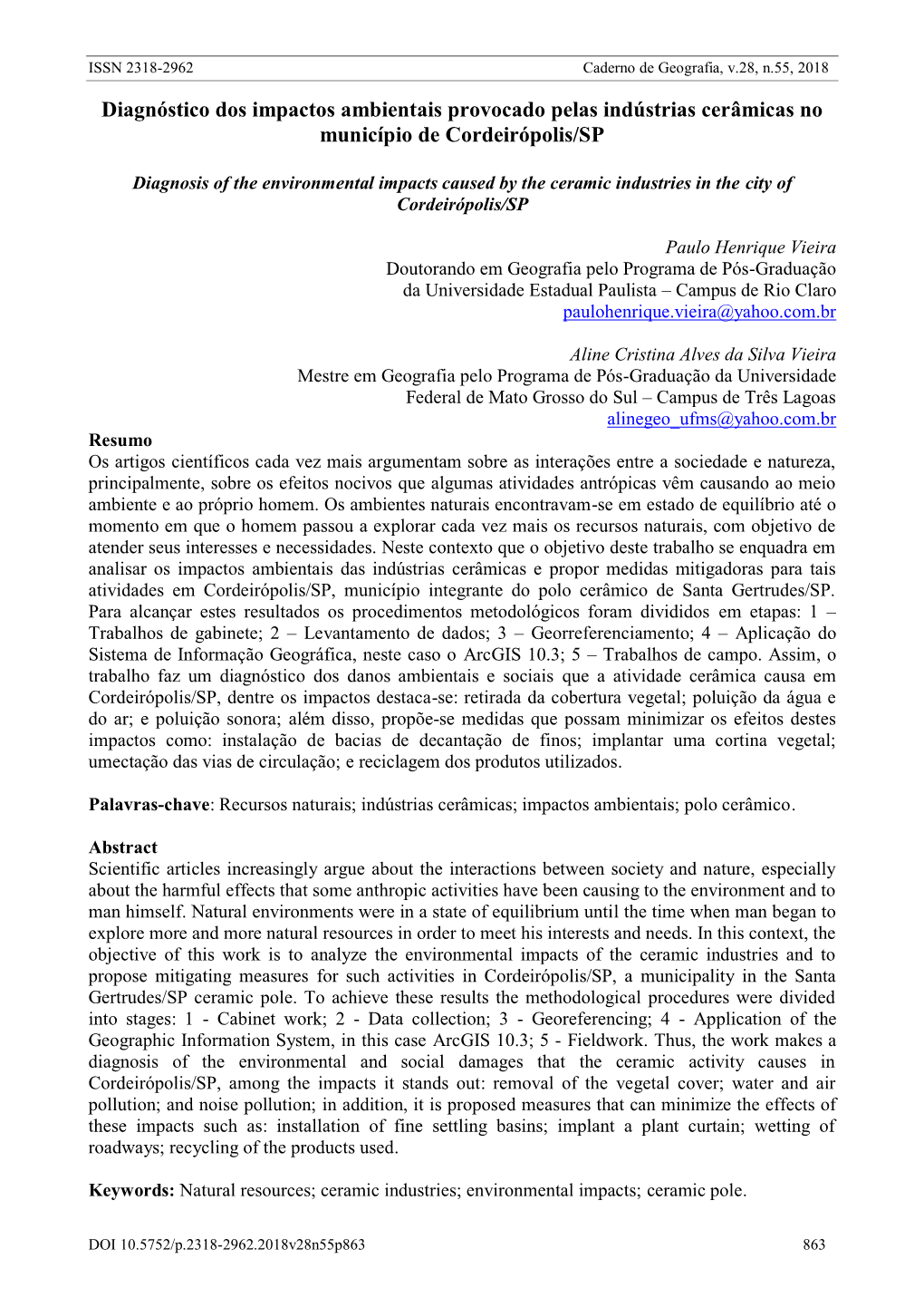 Diagnóstico Dos Impactos Ambientais Provocado Pelas Indústrias Cerâmicas No Município De Cordeirópolis/SP