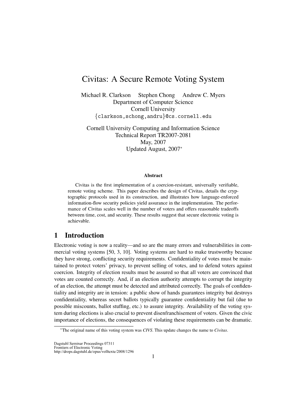 Civitas: a Secure Remote Voting System