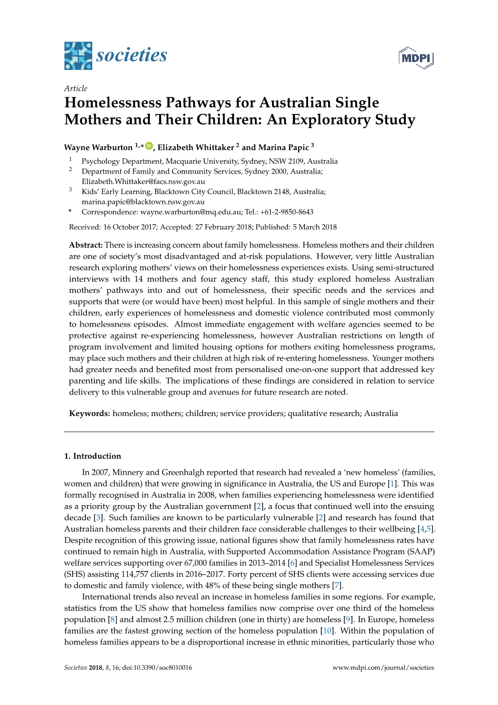 Homelessness Pathways for Australian Single Mothers and Their Children: an Exploratory Study