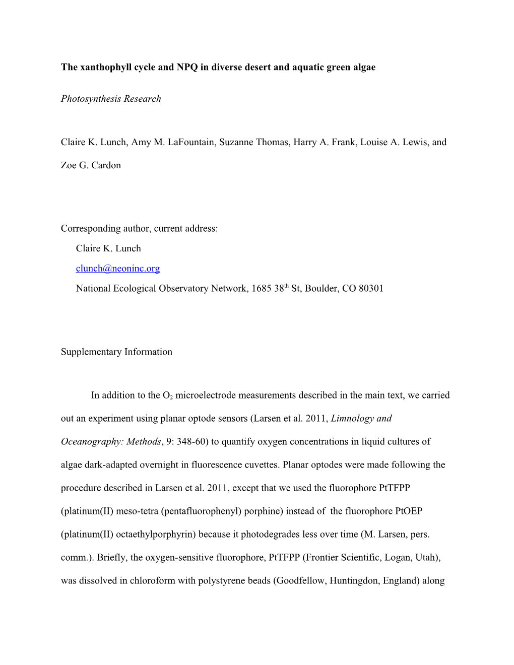 The Xanthophyll Cycle and NPQ in Diverse Desert and Aquatic Green Algae