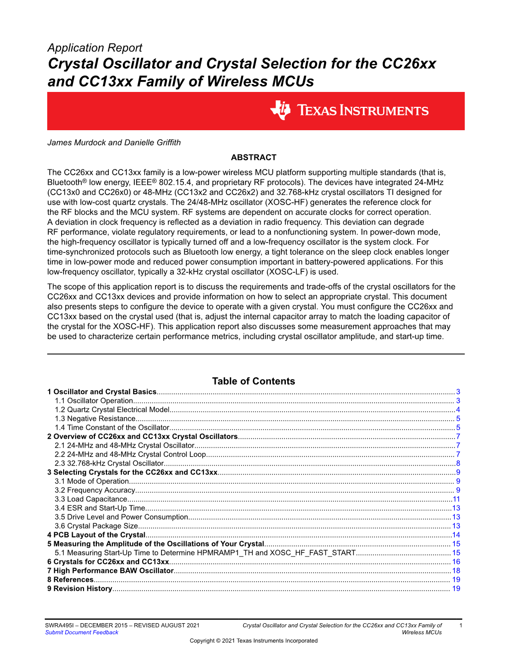 Crystal Oscillator and Crystal Selection for the Cc26xx and Cc13xx Family of Wireless Mcus