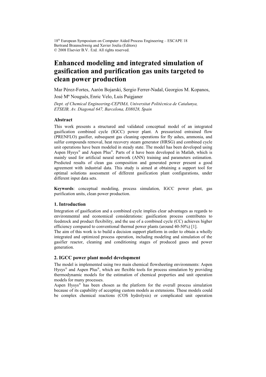 Enhanced Modeling and Integrated Simulation of Gasification