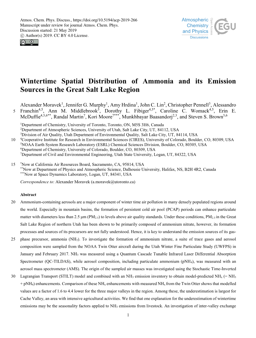 Wintertime Spatial Distribution of Ammonia and Its Emission Sources in the Great Salt Lake Region