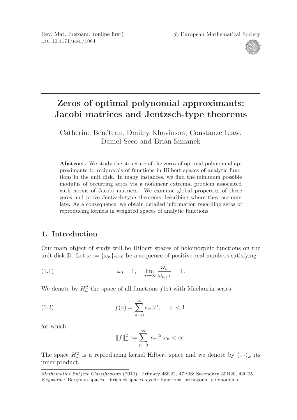 Zeros of Optimal Polynomial Approximants: Jacobi Matrices and Jentzsch-Type Theorems