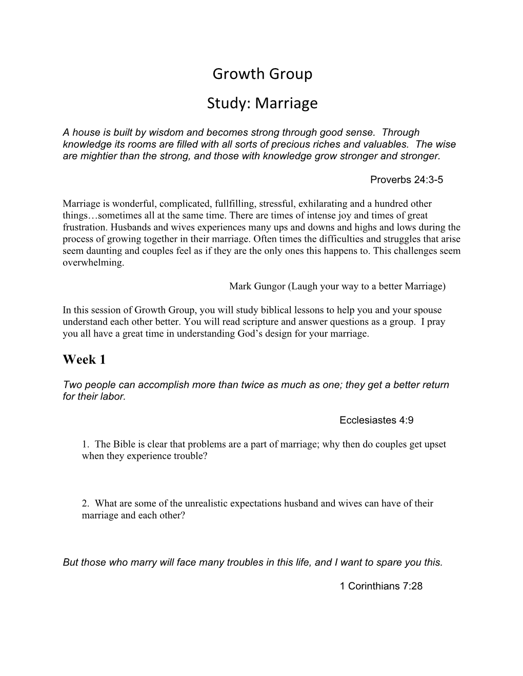 Growth Group Marriage Study