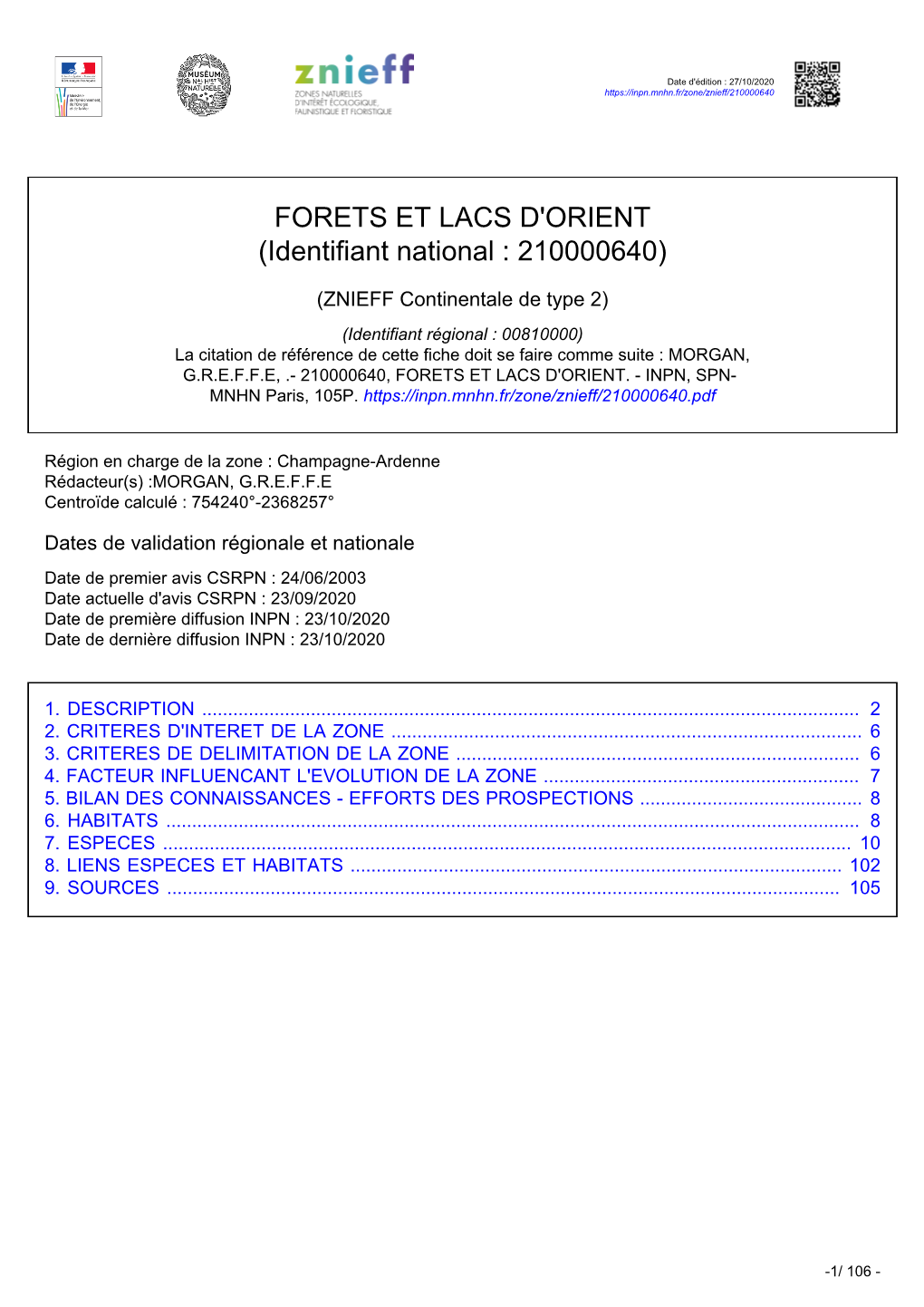 FORETS ET LACS D'orient (Identifiant National : 210000640)