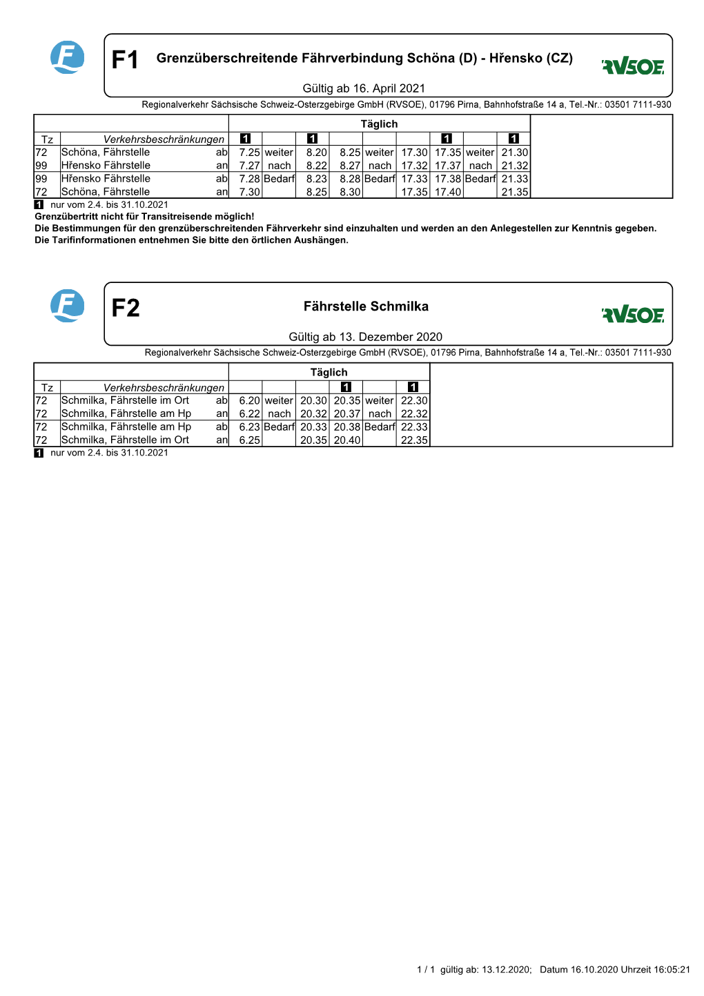 Gesamtfahrplan Aller Fährstellen