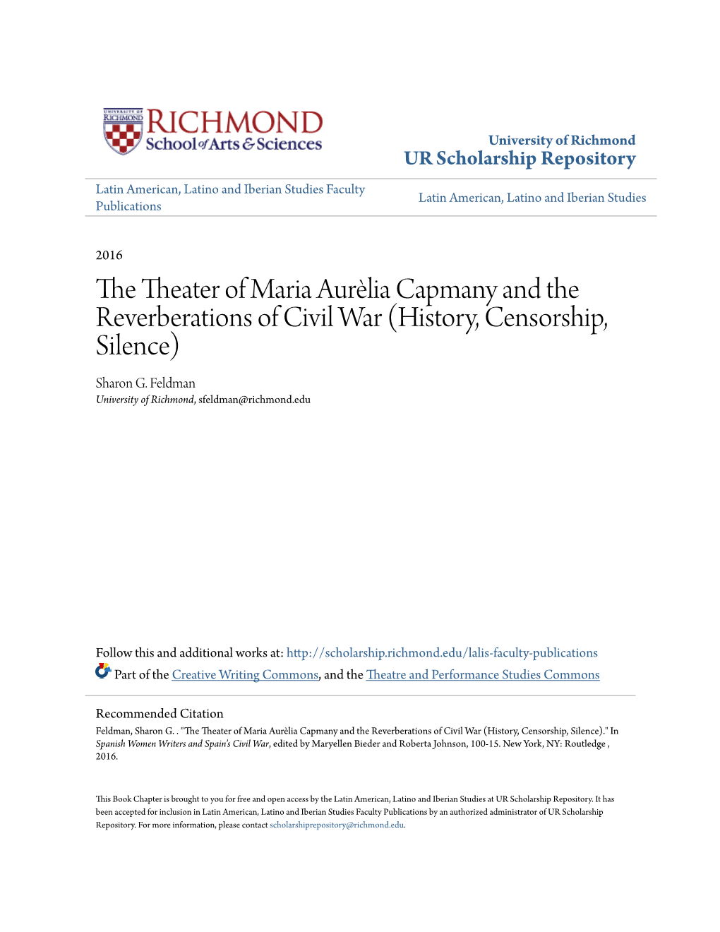 The Theater of Maria Aurèlia Capmany and the Reverberations of Civil War (History, Censorship, Silence) Sharon G