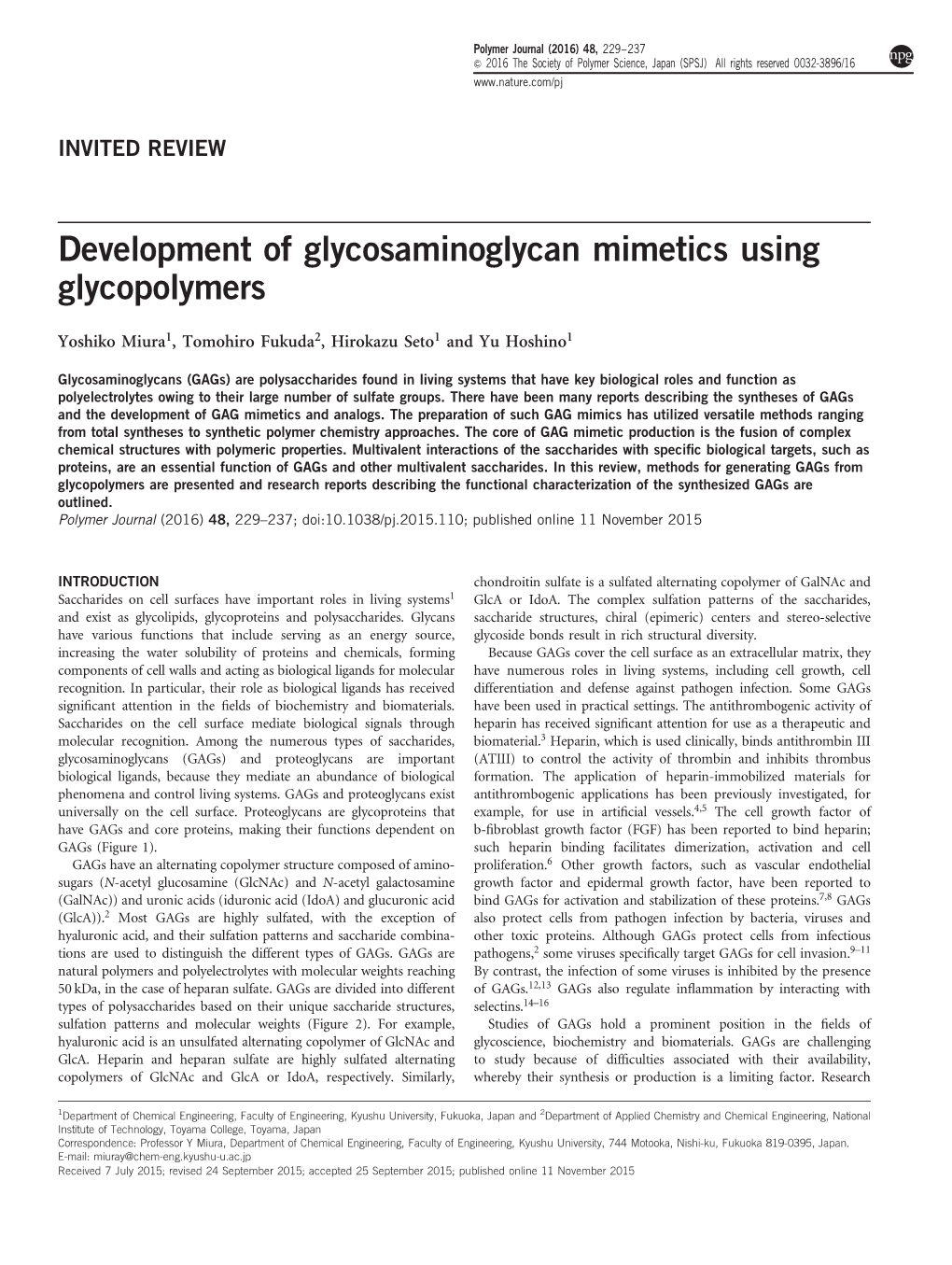 Development of Glycosaminoglycan Mimetics Using Glycopolymers