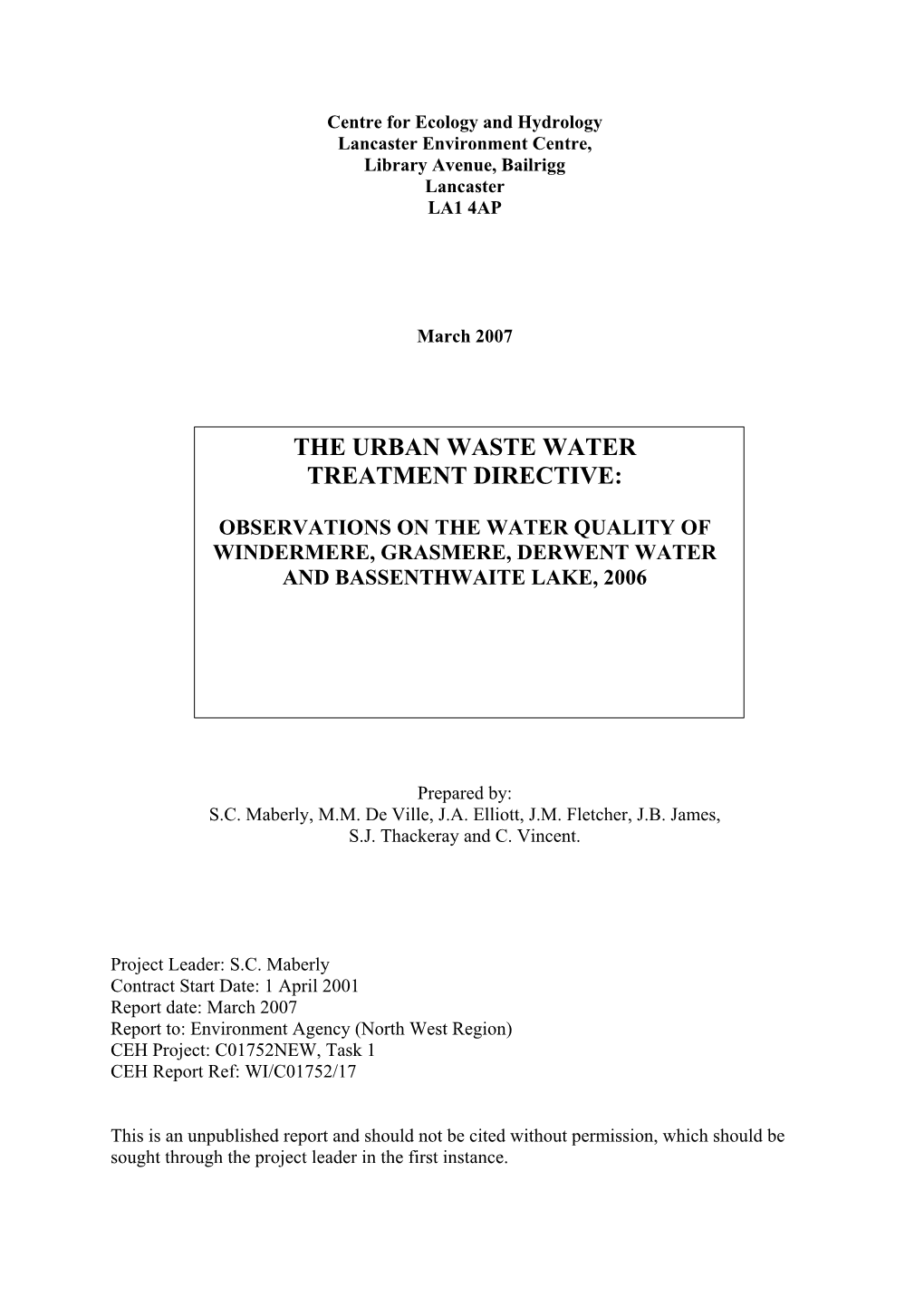 The Urban Waste Water Treatment Directive