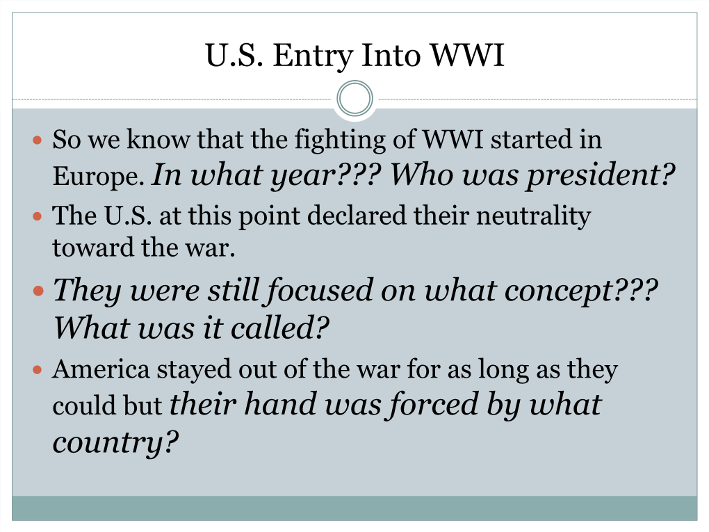 U.S. Entry Into WWI