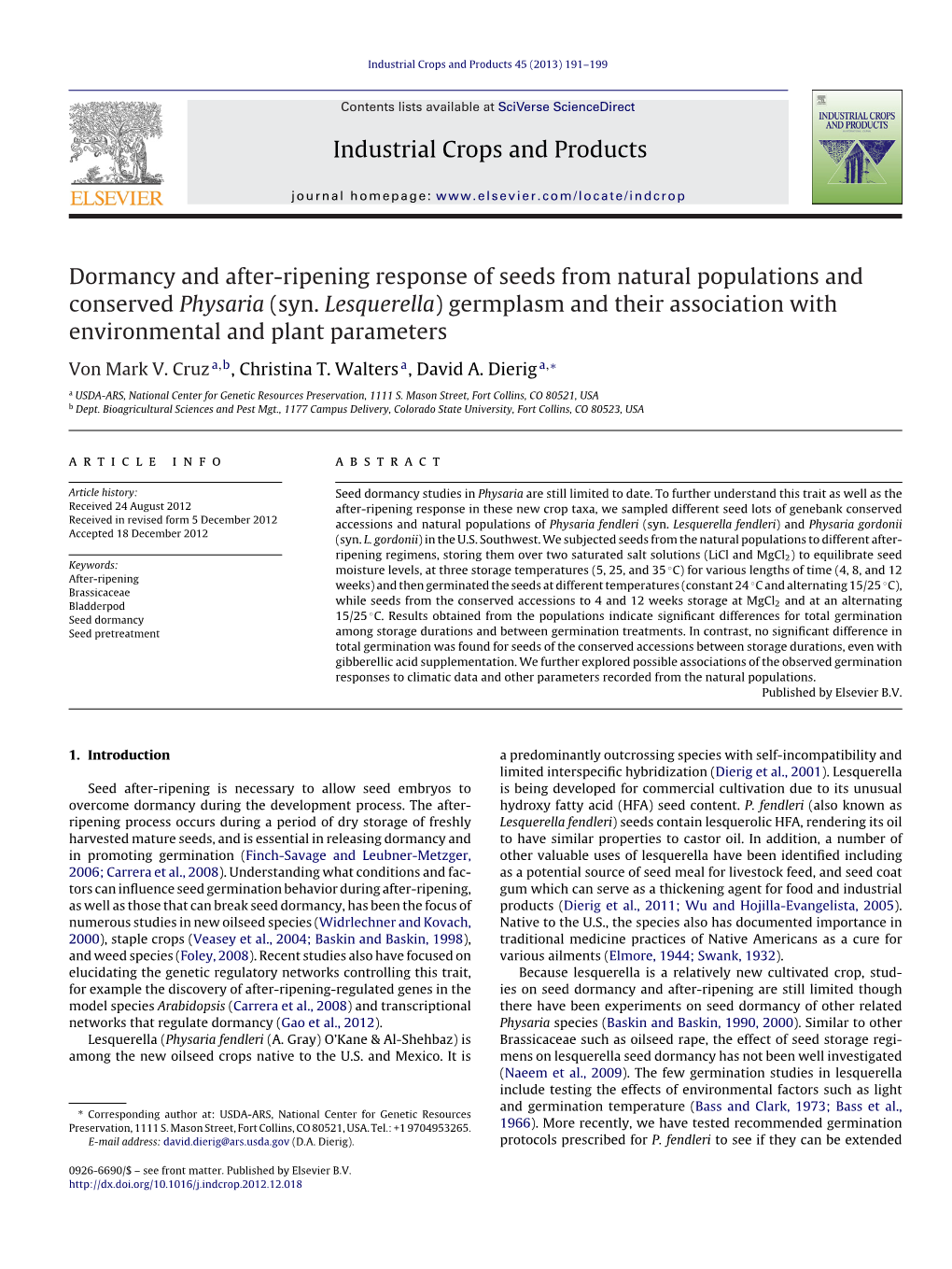 Syn. Lesquerella) Germplasm and Their Association With