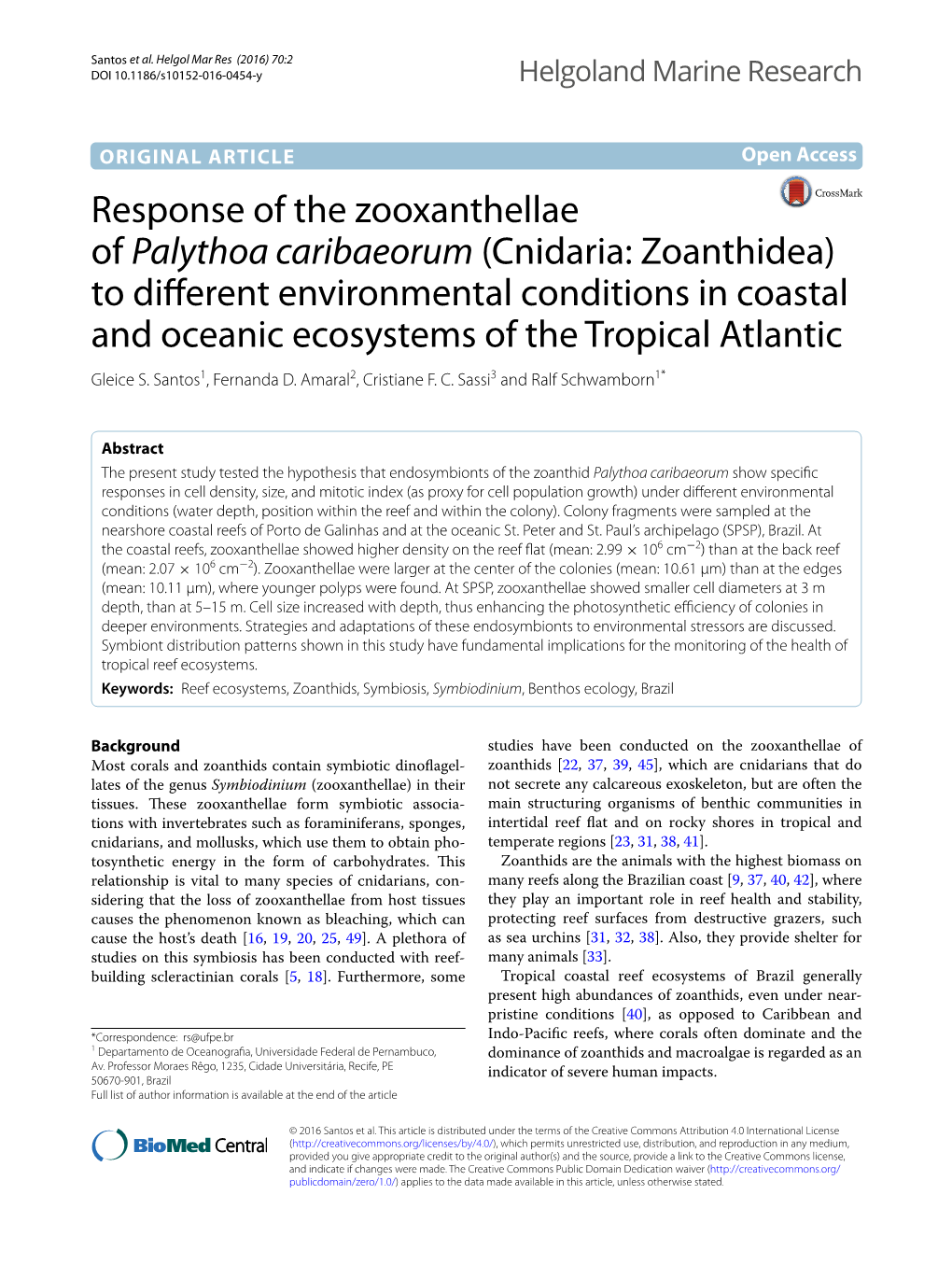 Response of the Zooxanthellae of Palythoa Caribaeorum (Cnidaria