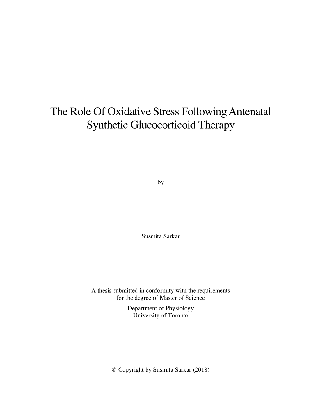 The Role of Oxidative Stress Following Antenatal Synthetic Glucocorticoid Therapy