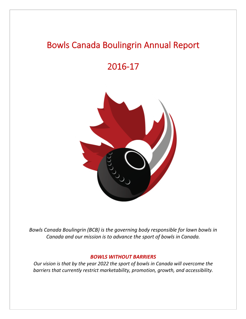 Bowls Canada Boulingrin Annual Report 2016-17