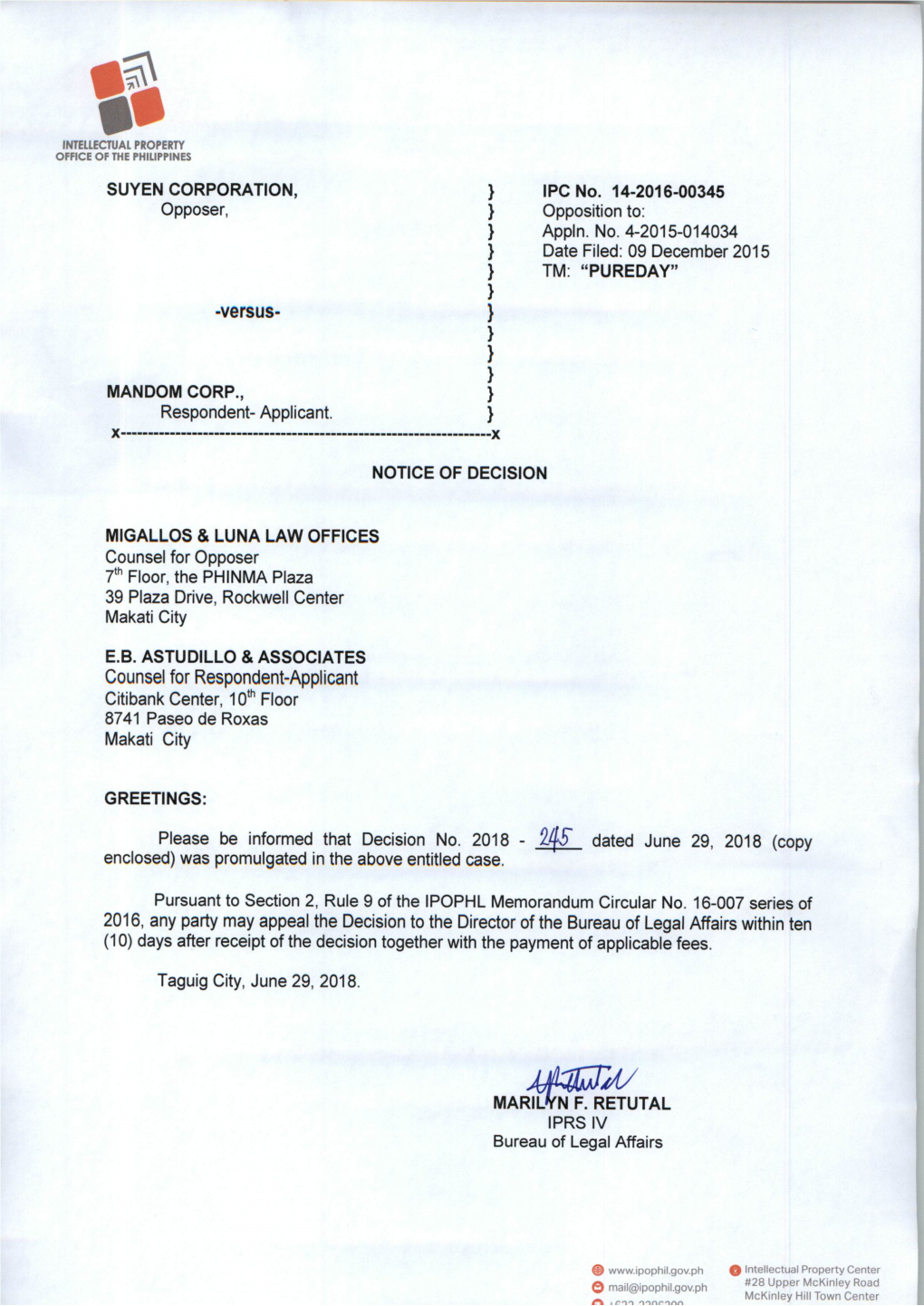 Copy Enclosed) Was Promulgated in the Above Entitled Case