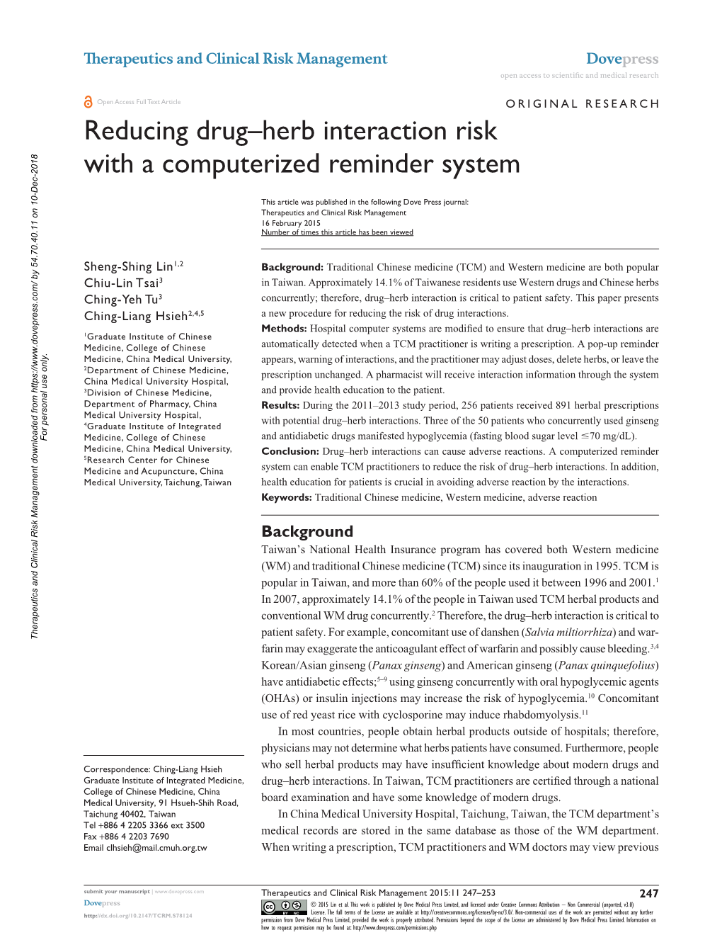 Reducing Drug–Herb Interaction Risk with a Computerized Reminder System