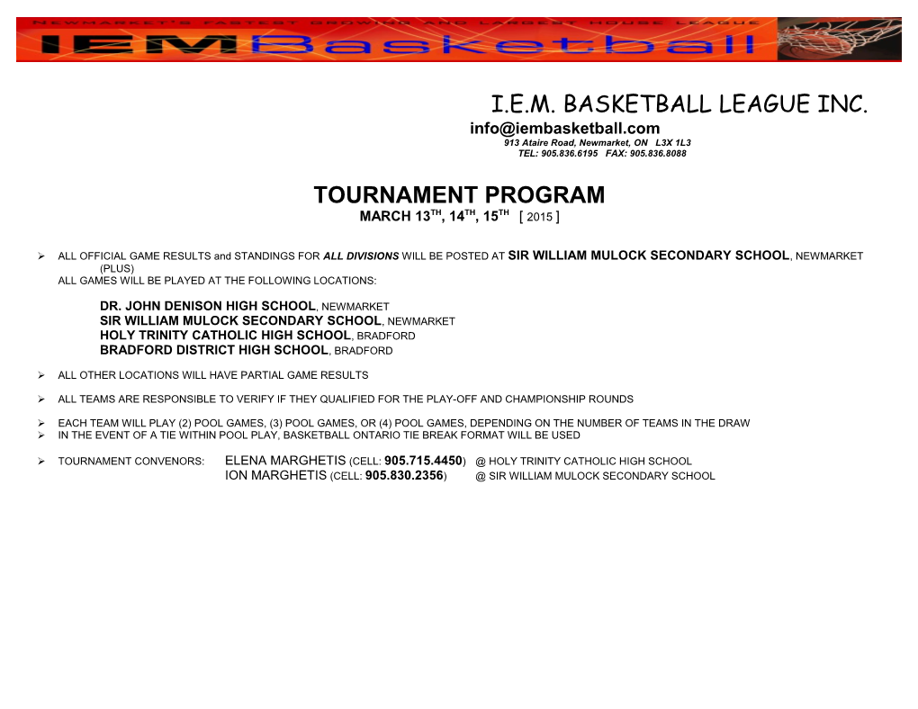 I.E.M. Basketball League Inc s1