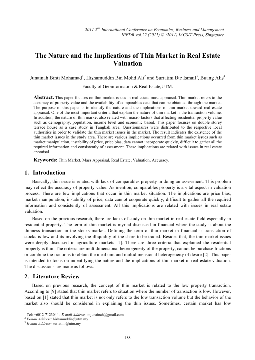 The Nature and the Implications of Thin Market in Real Estate Valuation