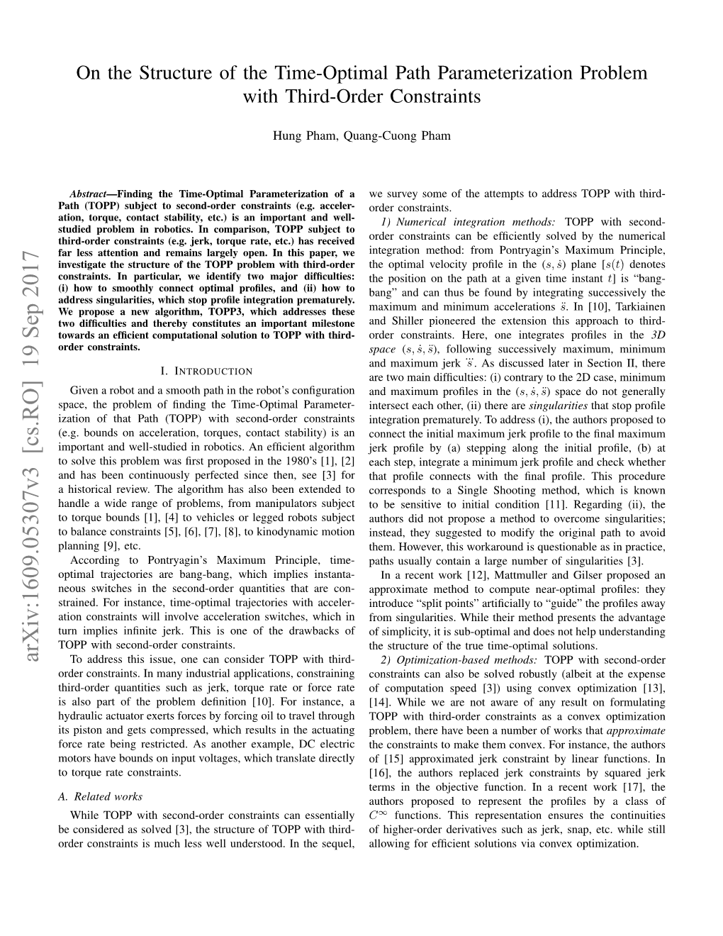 On the Structure of the Time-Optimal Path Parameterization Problem with Third-Order Constraints