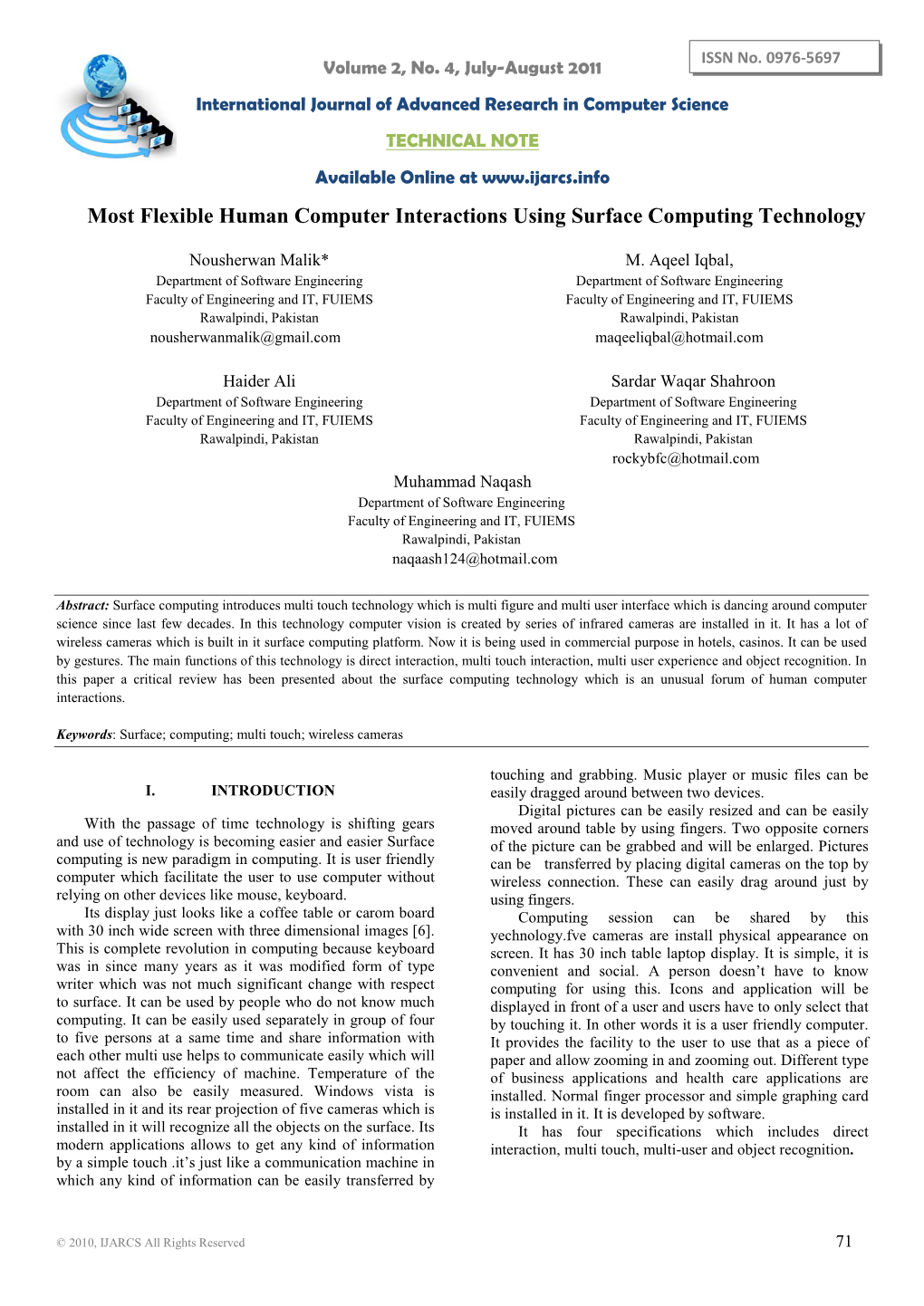 Most Flexible Human Computer Interactions Using Surface Computing Technology