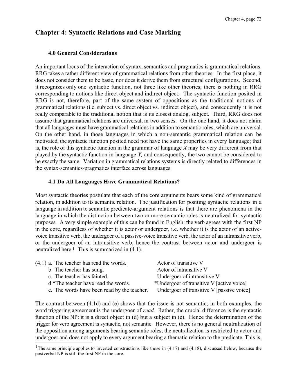 Chapter 4: Syntactic Relations and Case Marking