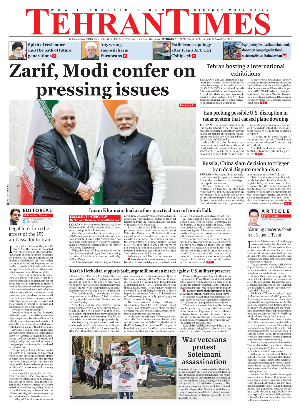 Zarif, Modi Confer on Pressing Issues