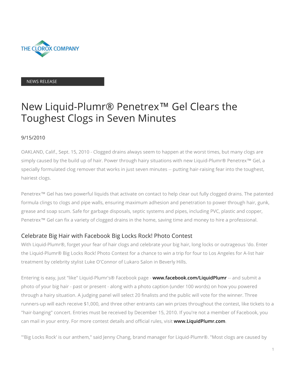 New Liquid-Plumr® Penetrex™ Gel Clears the Toughest Clogs in Seven Minutes