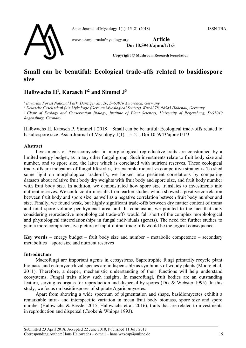 Ecological Trade-Offs Related to Basidiospore Size