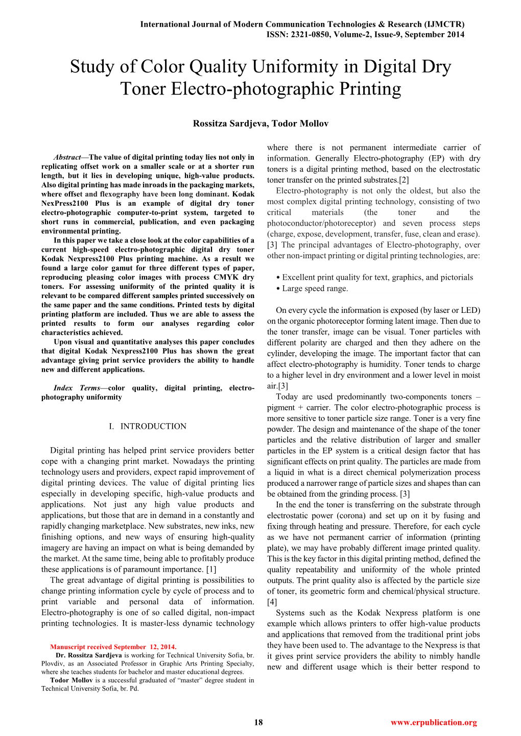 Study of Color Quality Uniformity in Digital Dry Toner Electro-Photographic Printing