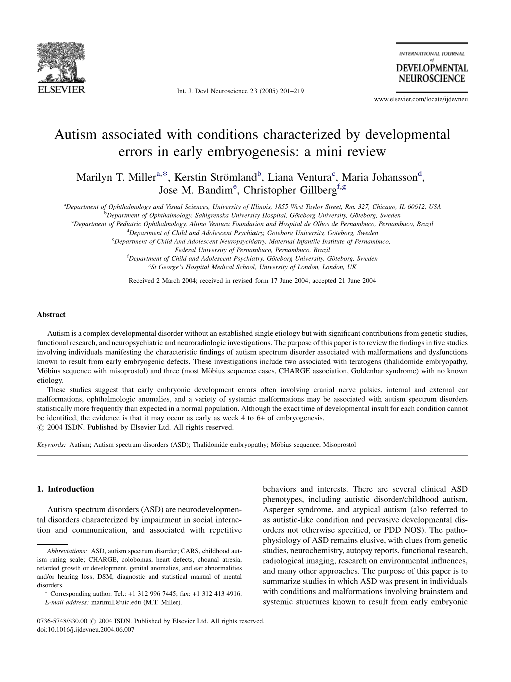 Autism Associated with Conditions Characterized by Developmental Errors in Early Embryogenesis: a Mini Review