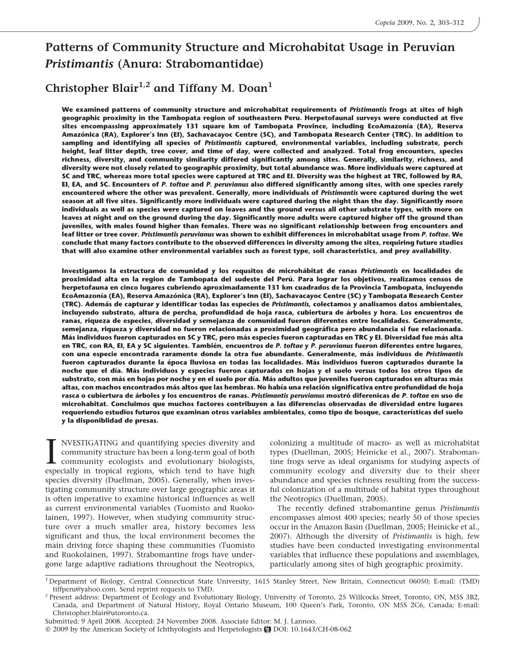 Patterns of Community Structure and Microhabitat Usage in Peruvian Pristimantis (Anura: Strabomantidae)