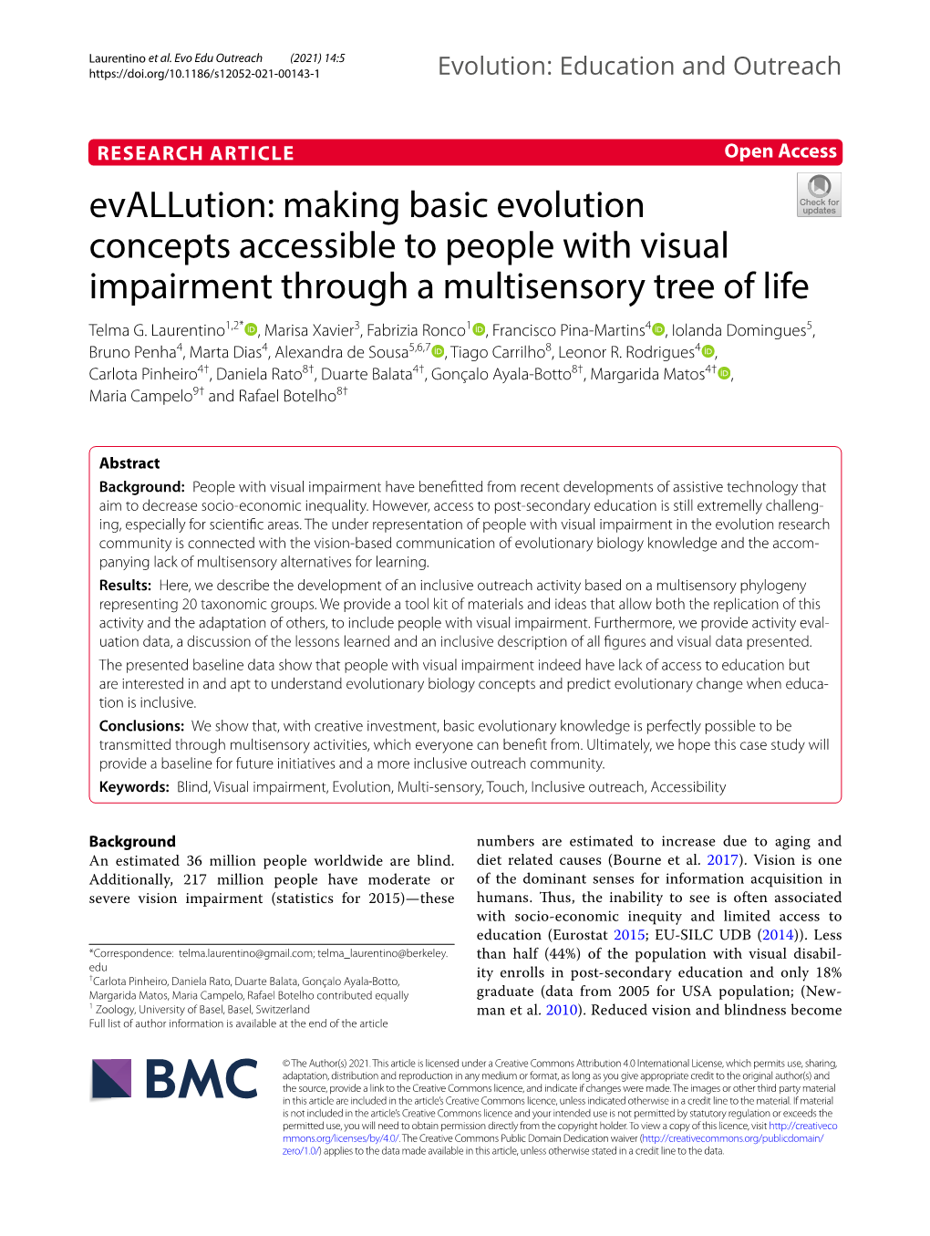 Making Basic Evolution Concepts Accessible to People with Visual Impairment Through a Multisensory Tree of Life Telma G