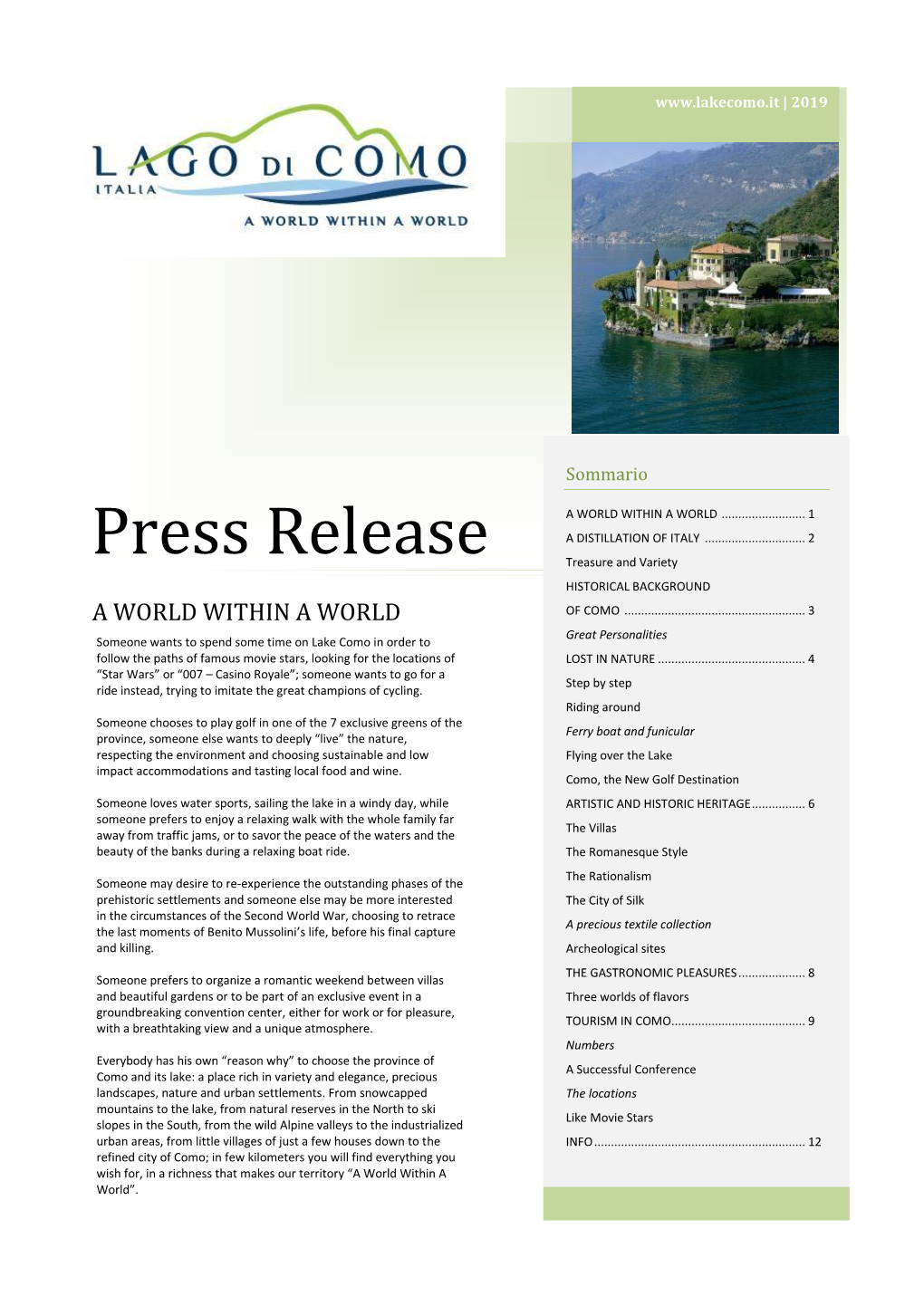 Press Release a DISTILLATION of ITALY