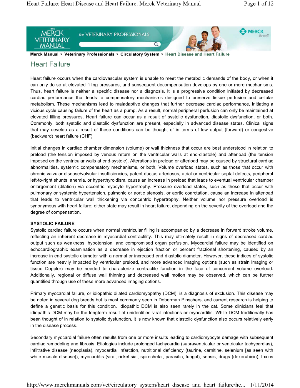 Heart Failure: Heart Disease and Heart Failure: Merck Veterinary Manual Page 1 of 12