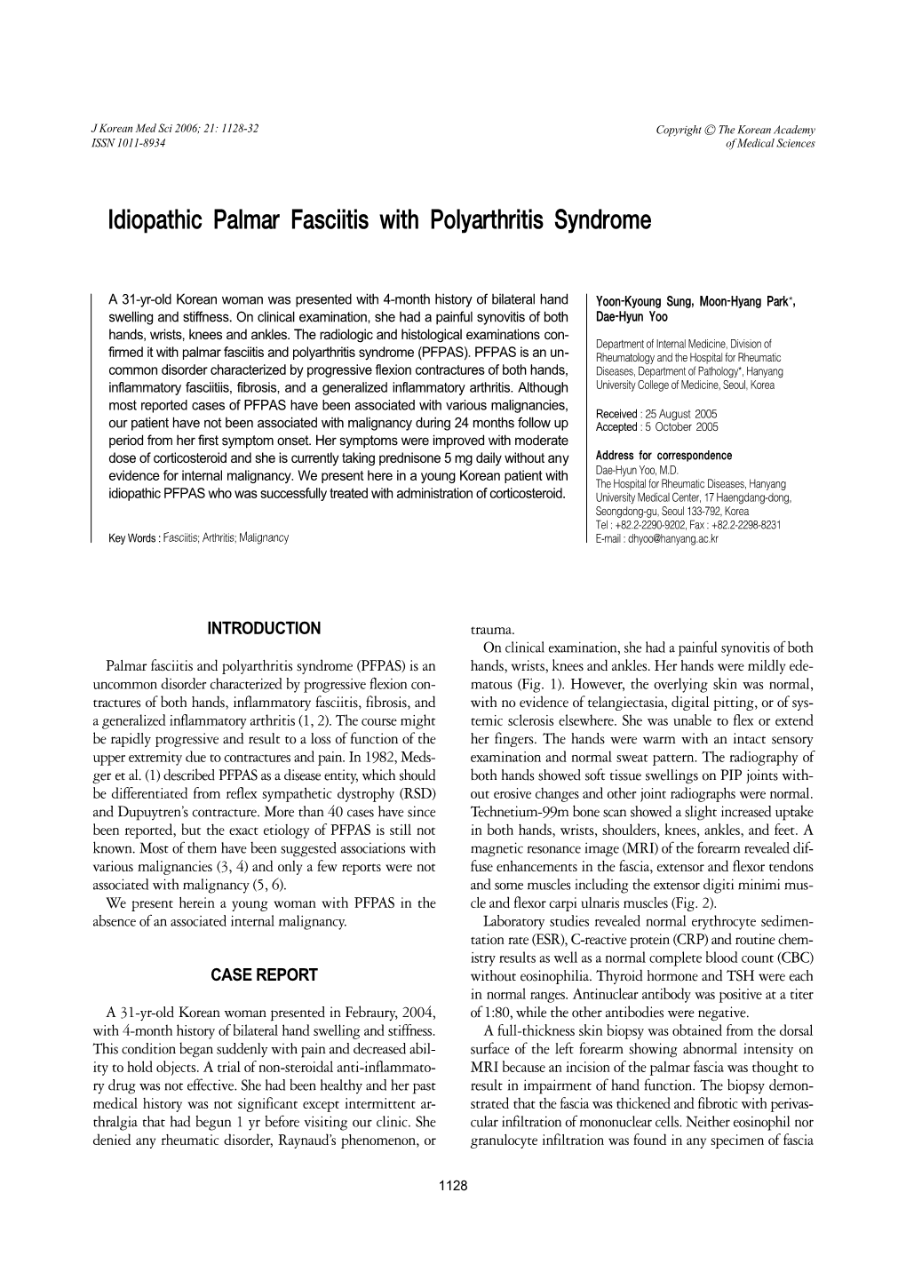 Idiopathic Palmar Fasciitis with Polyarthritis Syndrome