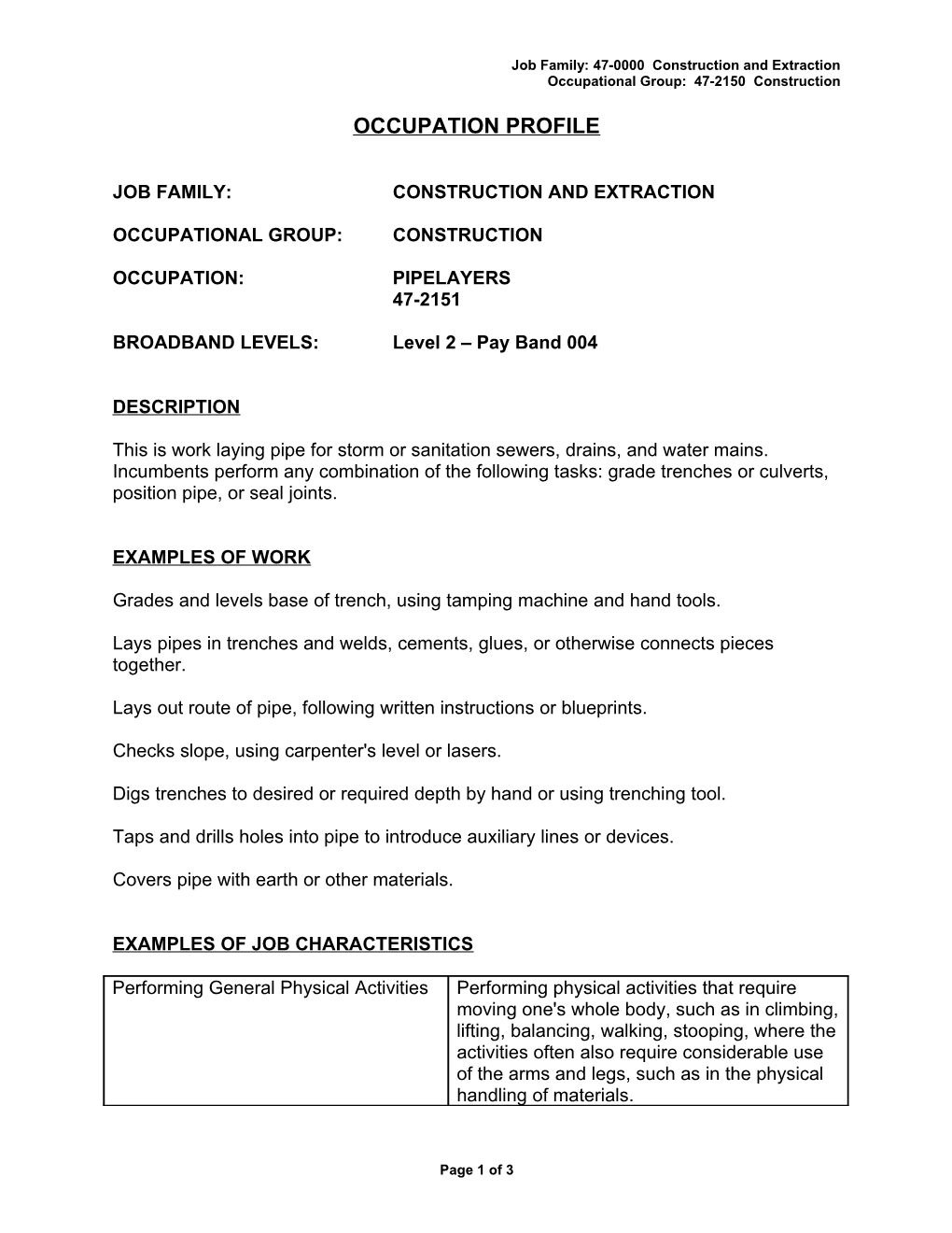 Job Family: 47-0000 Construction and Extraction