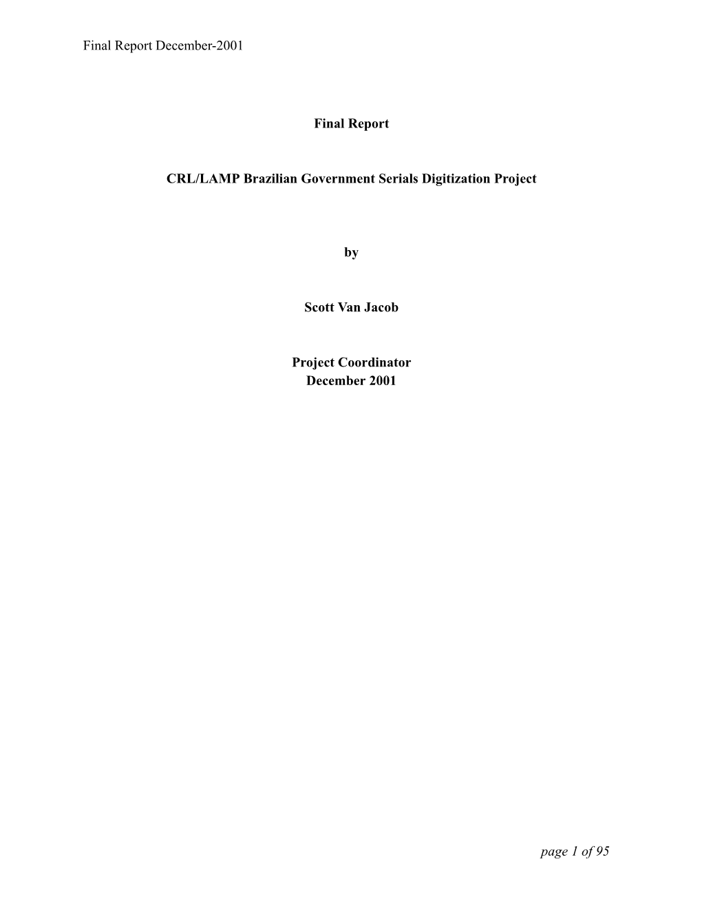 Final Report December-2001 Page 1 of 95 Final Report CRL/LAMP