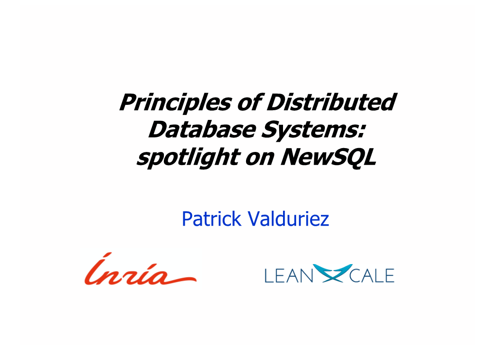 Principles of Distributed Database Systems: Spotlight on Newsql