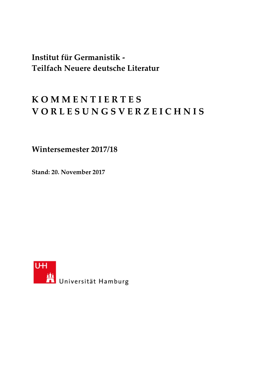 Kommentiertes Vorlesungsverzeichnis Für Das