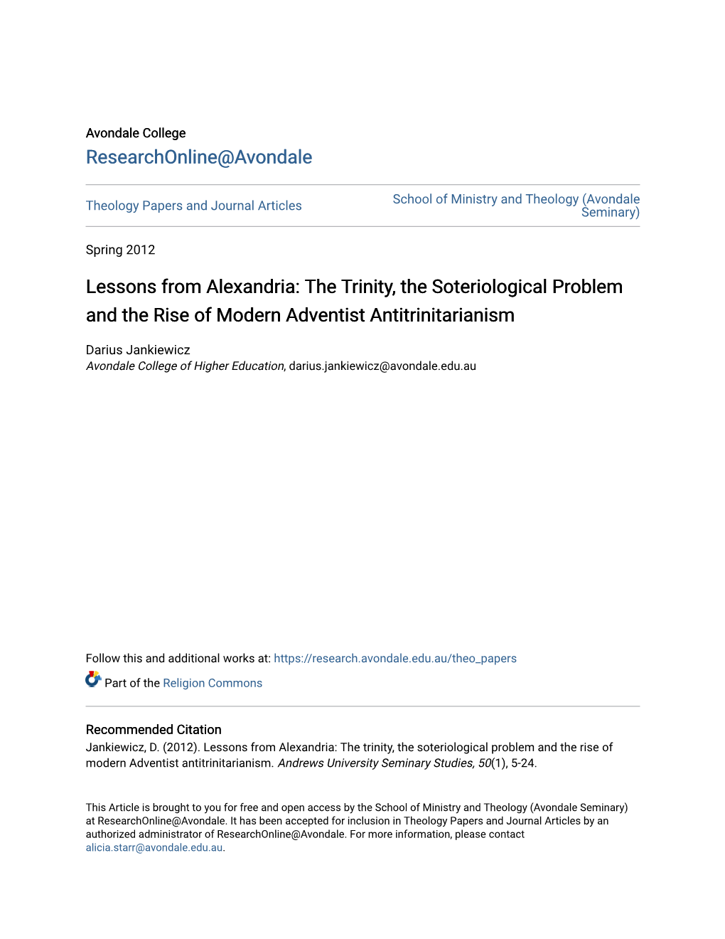 The Trinity, the Soteriological Problem and the Rise of Modern Adventist Antitrinitarianism