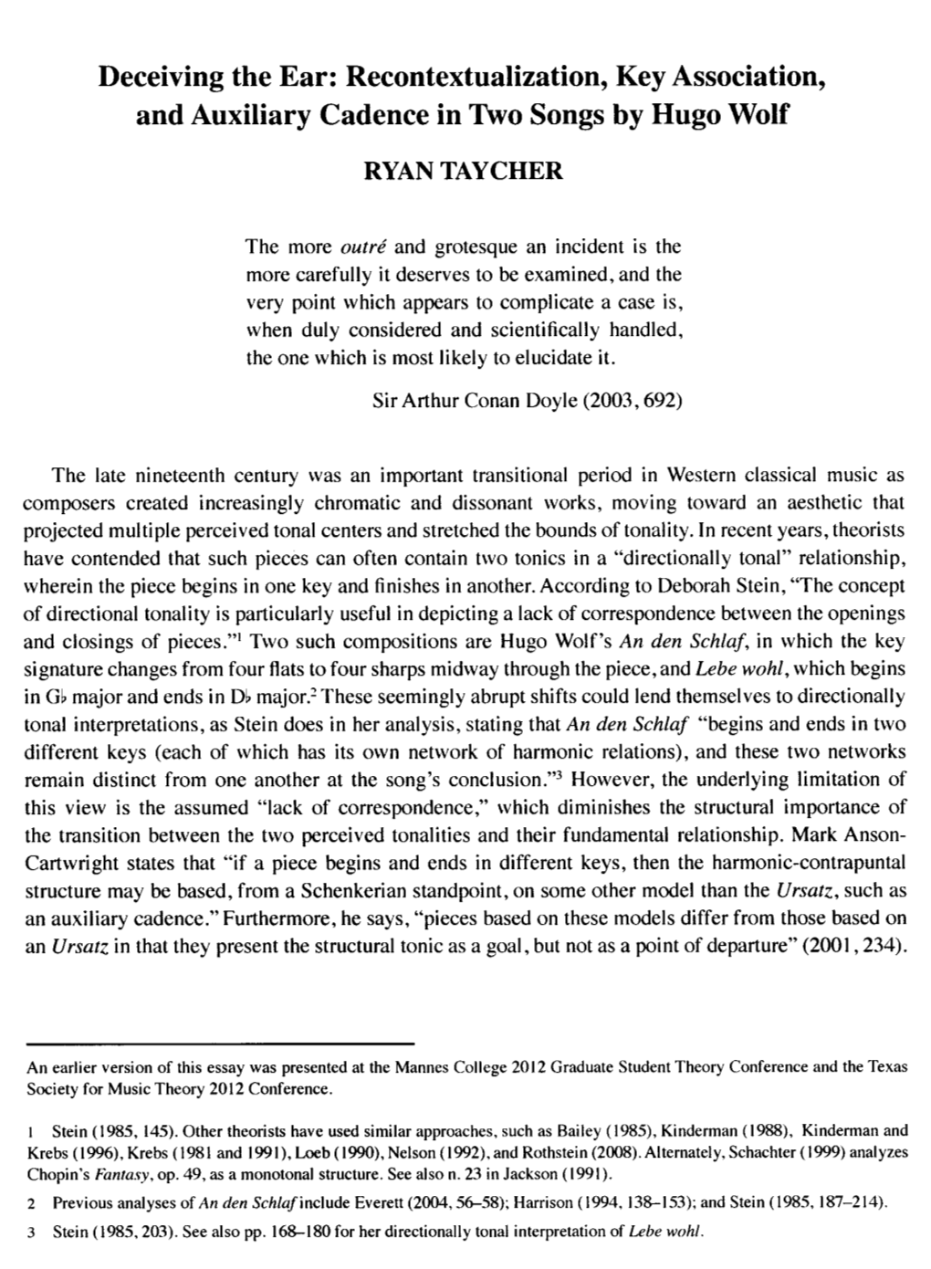 Recontextualization, Key Association, and Auxiliary Cadence in Two Songs by Hugo Wolf