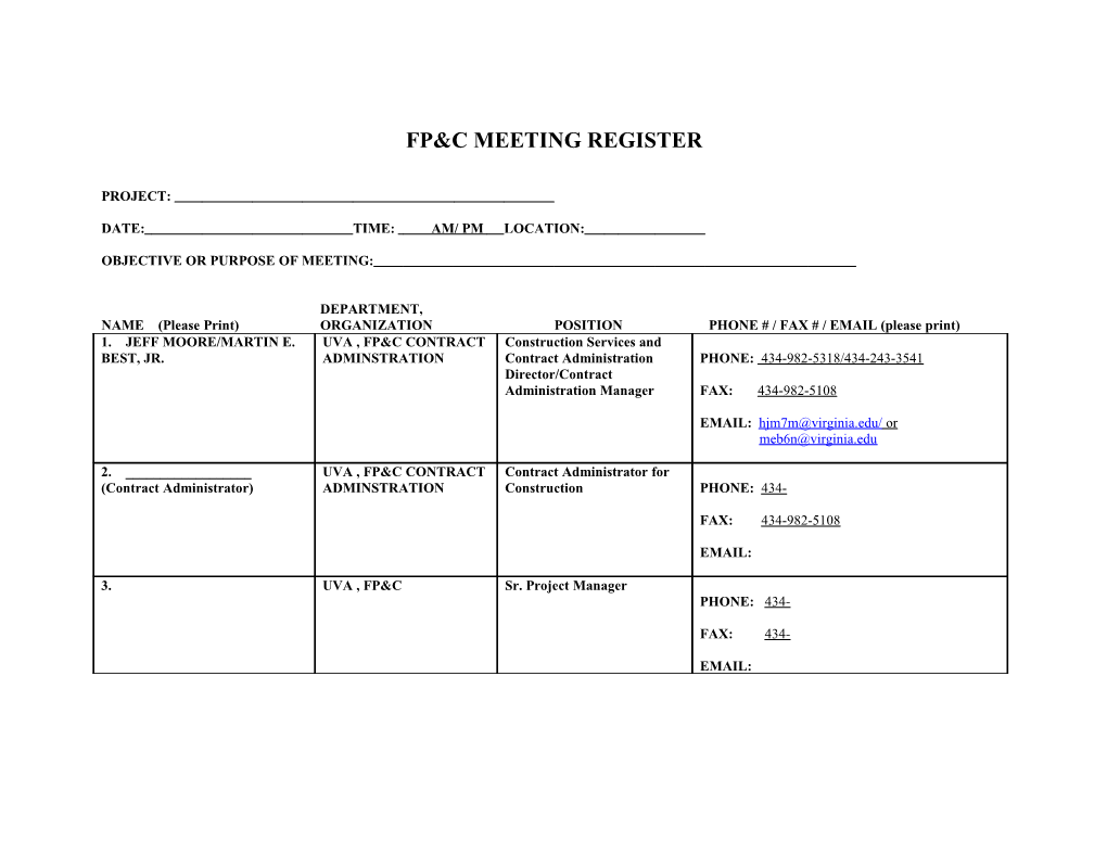 Fp&C Meeting Register